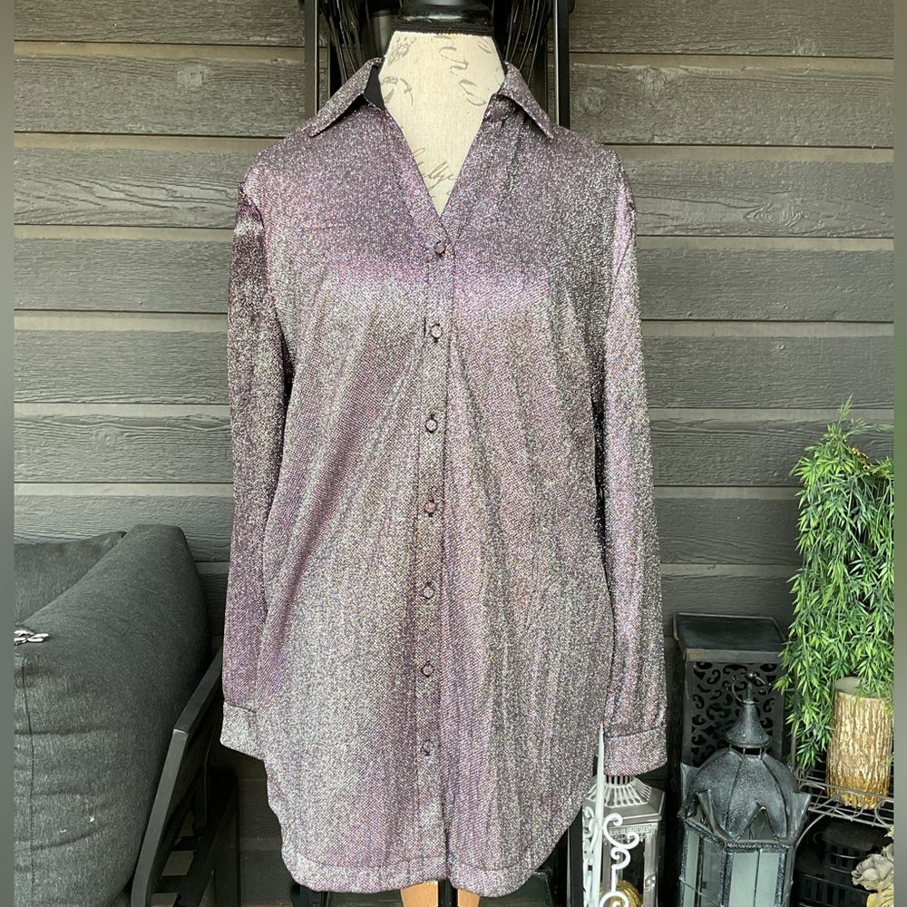 Umgee Super Shimmering Sparkly Button-Up Shirt M - image 2